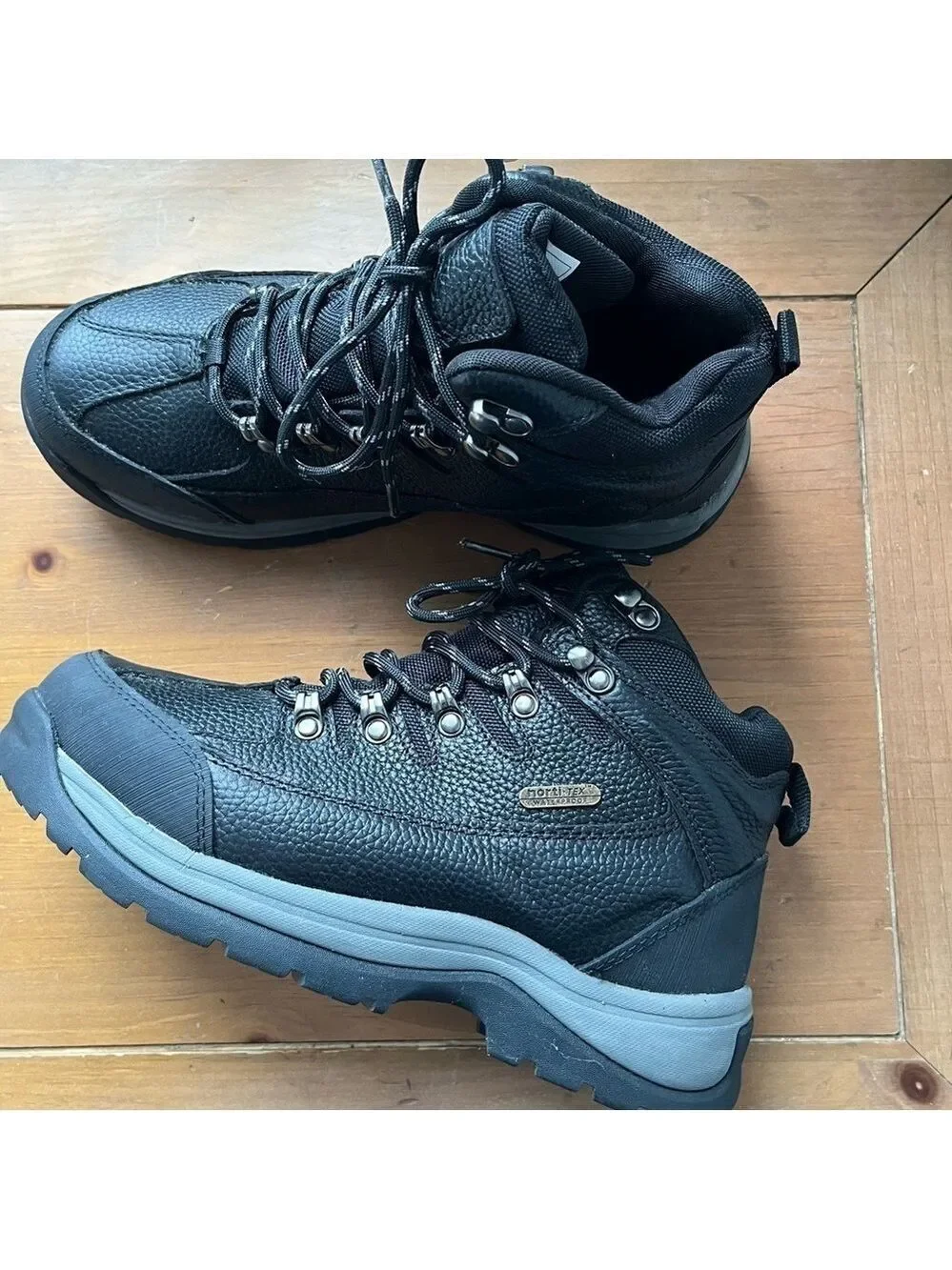 NEW NORTIV 8 Mens Black Leather Waterproof Lace Up Ankle Hiking Boots 7.5